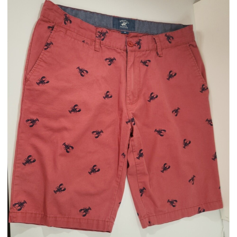 Beverly Hills Polo Club Mens Lobster Shorts Size 34 Red Coastal 4th July Beach